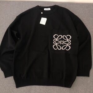 Loewe Black Crewneck Sweater with Gray Pattern